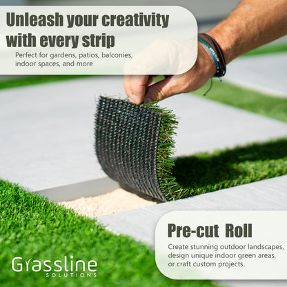 Nova Artificial Grass Strip 3'' x 25ft for Indoor/Outdoor Use-Realistic, 1" Thick Synthetic Turf for DIYers and Professionals, Pre-Cut Roll for Easy Installation and Creative Designs